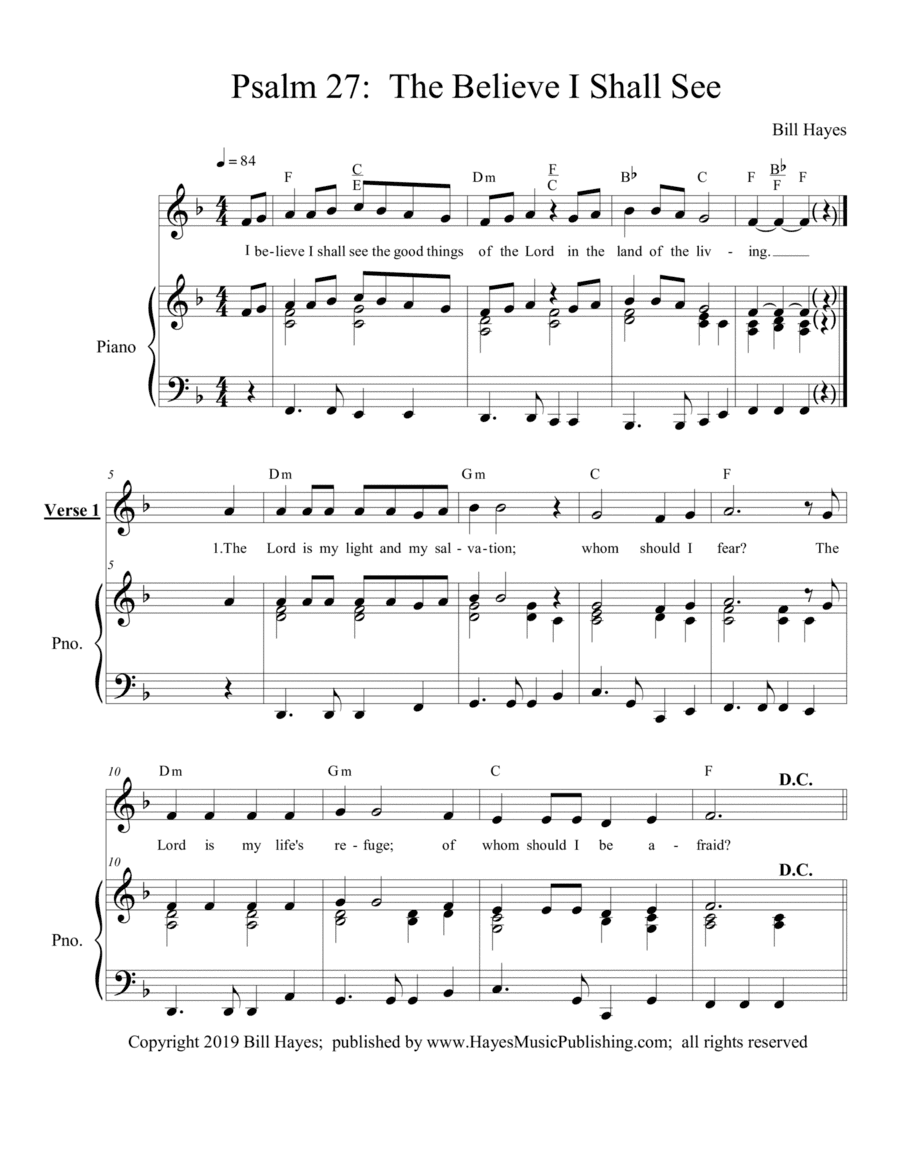 Ps.27: I Believe I Shall See -piano/vocal