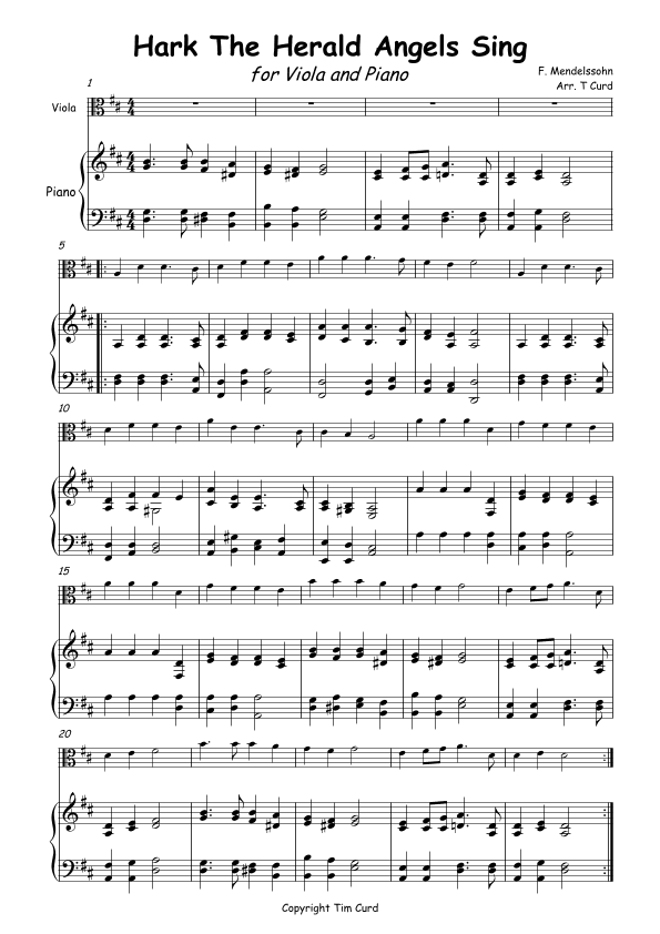 Hark The Herald Angels Sing for Solo Viola and Piano (arr. Tim Curd)
