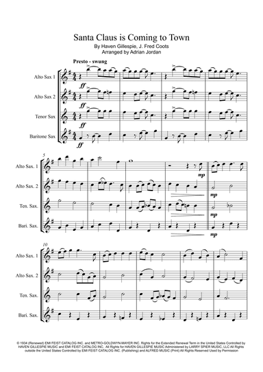 Santa Claus Is Comin' To Town (arr. Adrian Jordan)