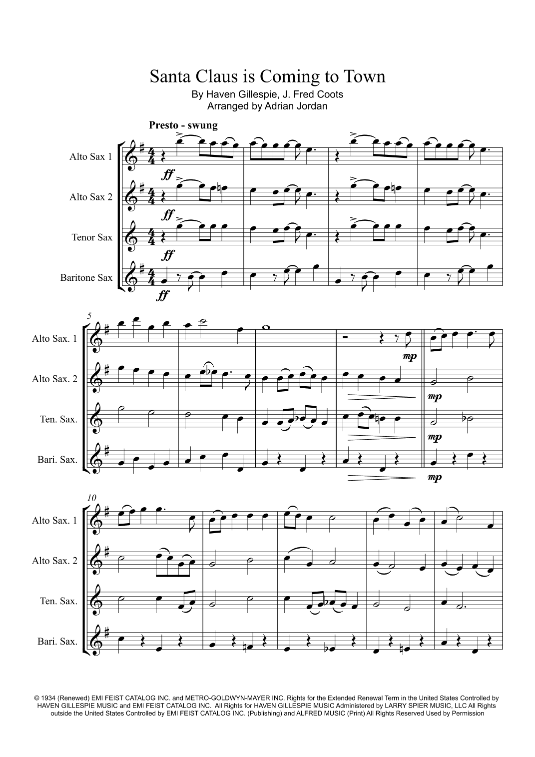 Santa Claus Is Comin' To Town (arr. Adrian Jordan)