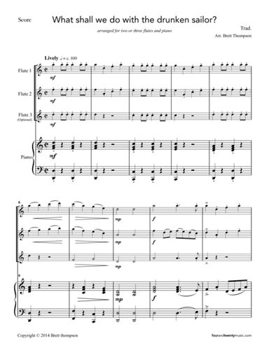 What shall we do with the drunken sailor? for two or three flutes and piano (arr. Brett Thompson)