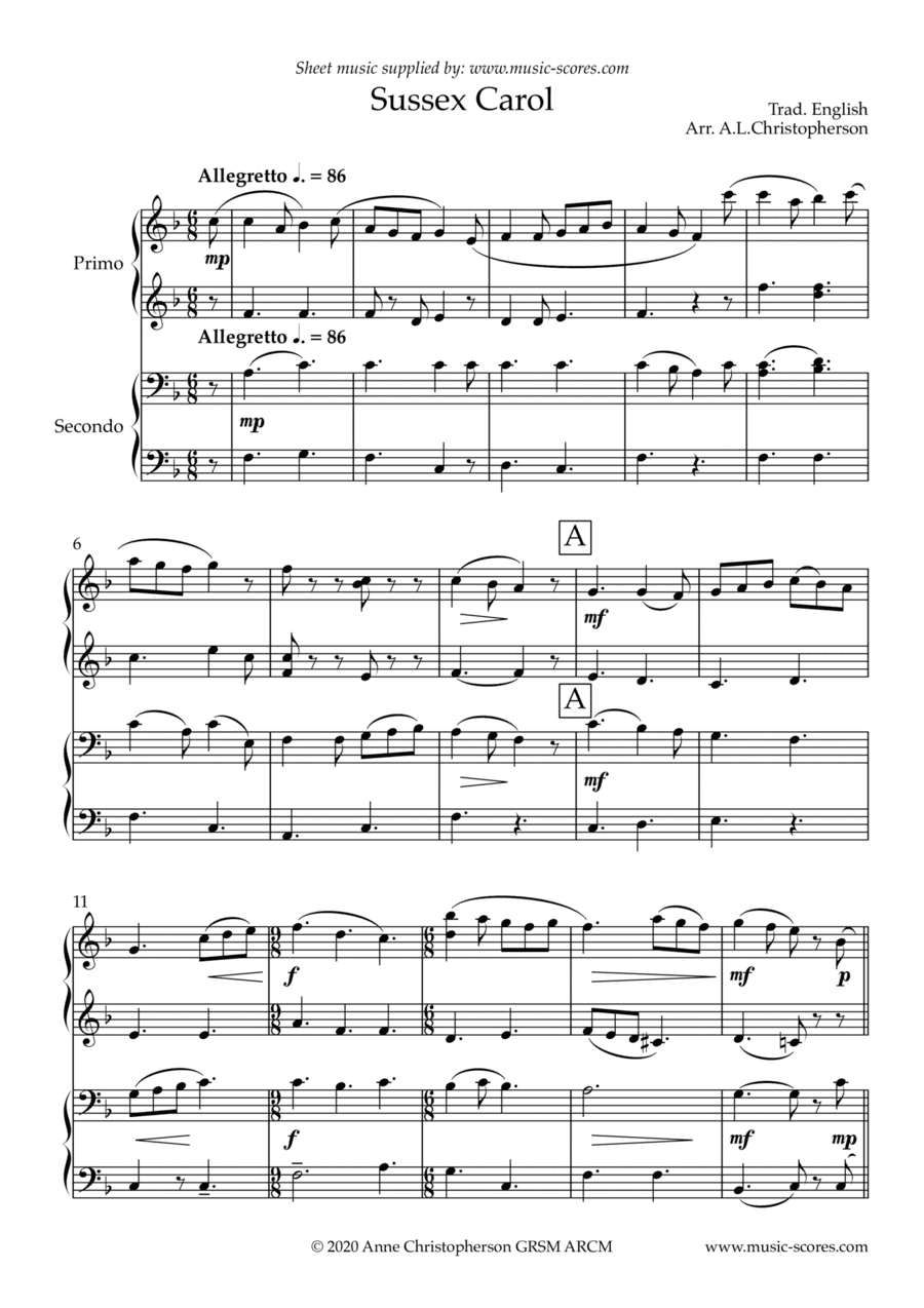 The Sussex Carol - Piano Duet (arr. Anne L Christopherson GRSM ARCM)