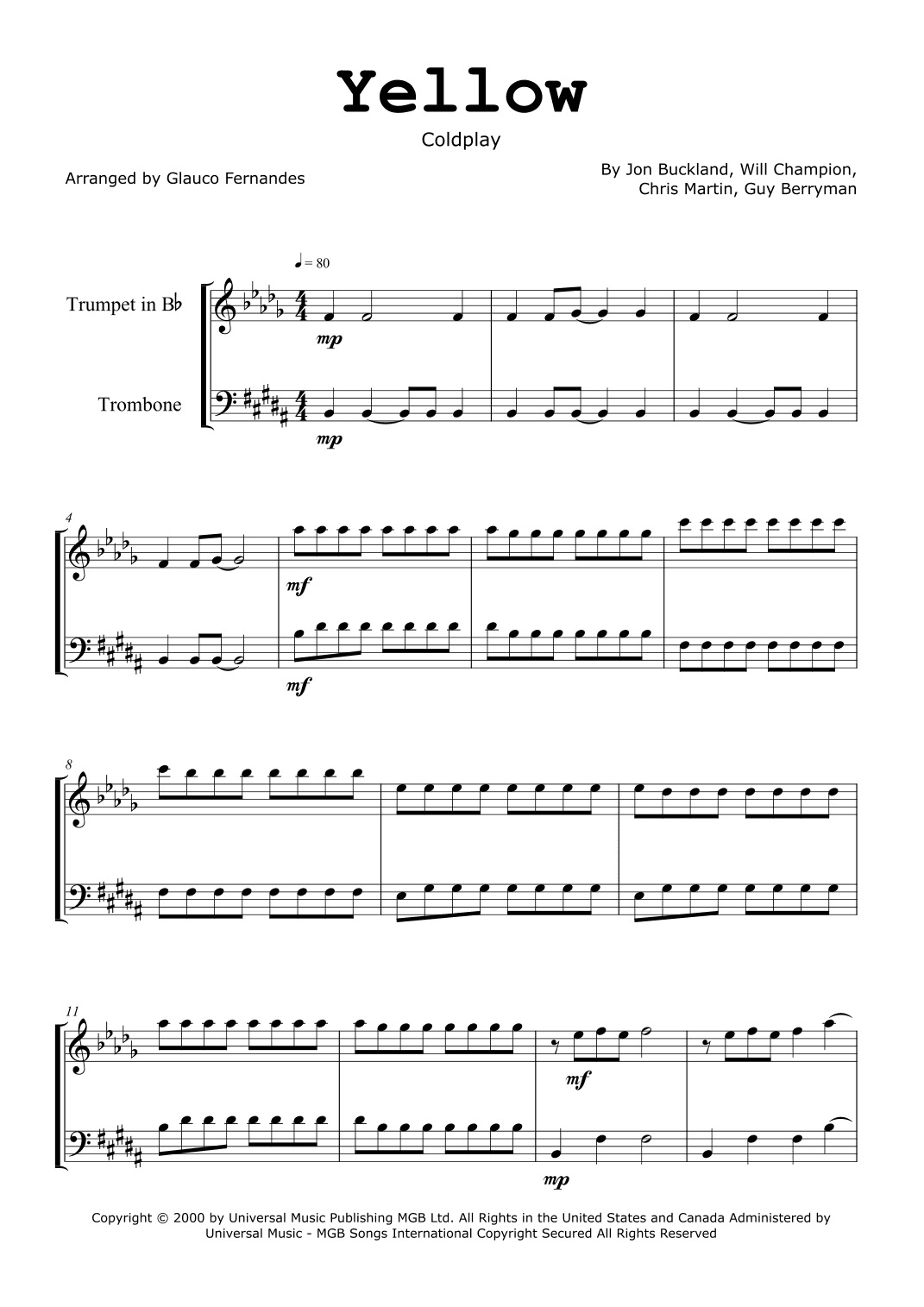 Yellow (arr. Glauco Fernandes)