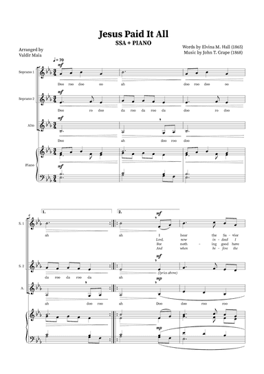 Jesus Paid It All - SSA Trio or Choir (Piano accompaniment) (arr. Valdir Maia)