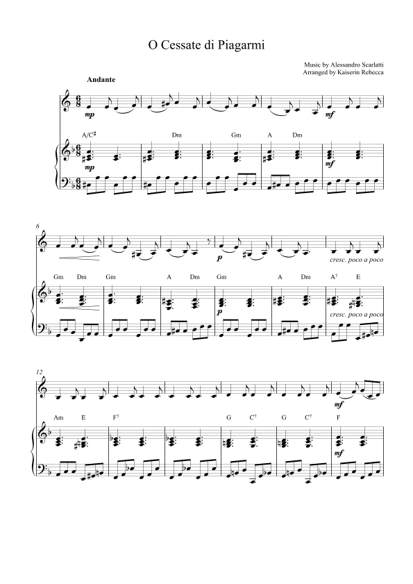 O Cessate di Piagarmi (arr. Kaiserin Rebecca)