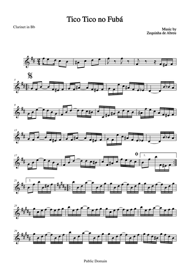 Tico Tico no Fubá by Zequinha de Abreu for Clarinet in Bb (arr. The Sheet Music Library)