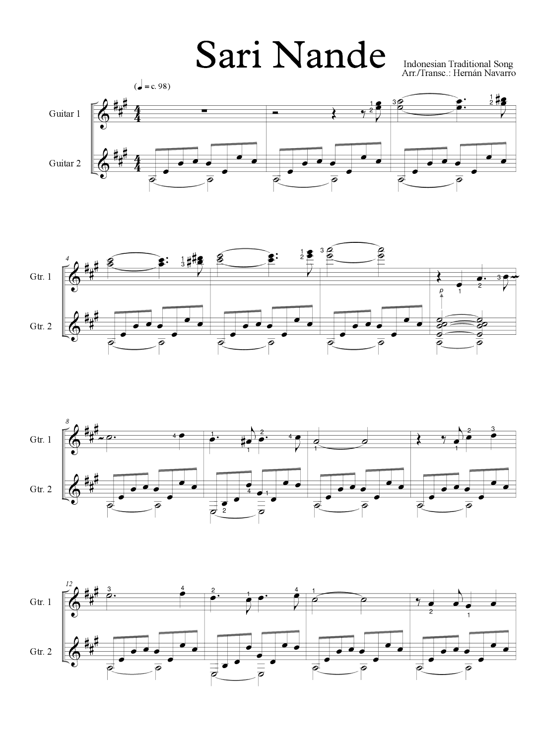 Sari Nande (arr. Hernán Navarro)