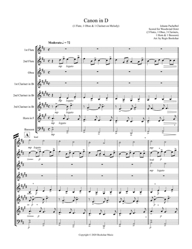 Canon in D (Pachelbel) (D) (Woodwind Octet - 2 Flute, 1 Oboe, 3 Clar, 1 Hrn, 1 Bassoon) (1 Flute, 1 (arr. Regis Bookshar)