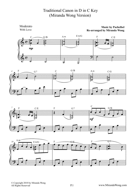 Traditional Canon in D (C Key) - Elegant Version (arr. Miranda Wong)