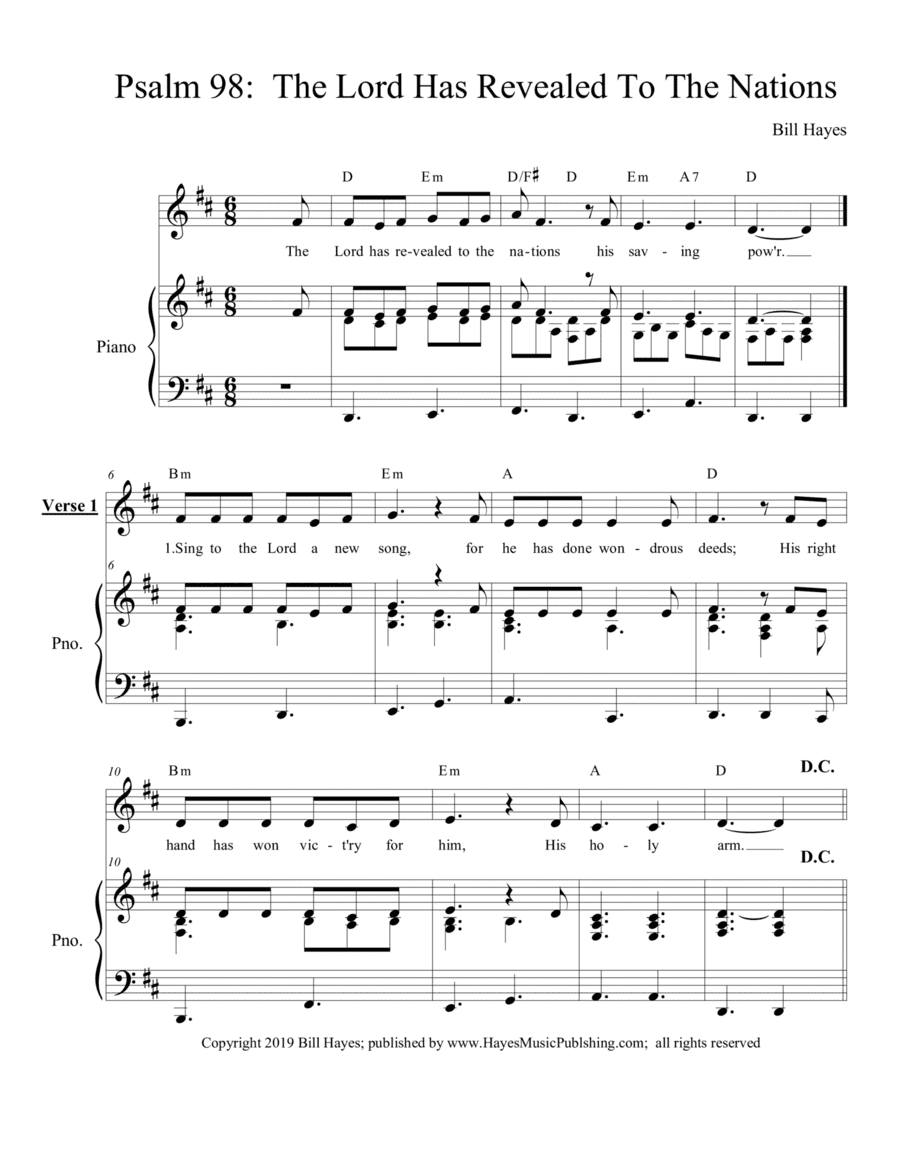 Psalm 98:  The Lord Has Revealed To The Nations - piano/vocal