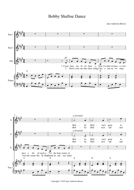 Bobby Shaftoe Dance to Your Daddy - SSA + Piano (arr. Jane Anderson-Brown)