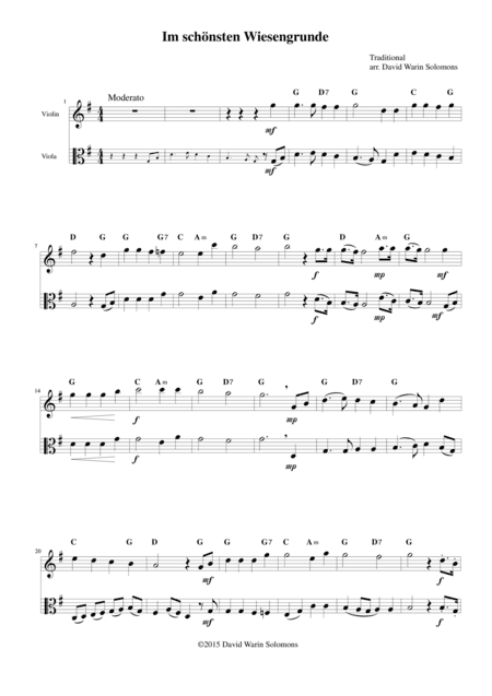 Im schönsten Wiesengrunde for violin, viola and guitar-chords (arr. David Warin Solomons)