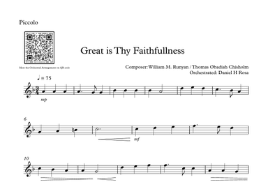 Great is Thy Faithfullness - Easy Piccolo (arr. Daniel H Rosa)