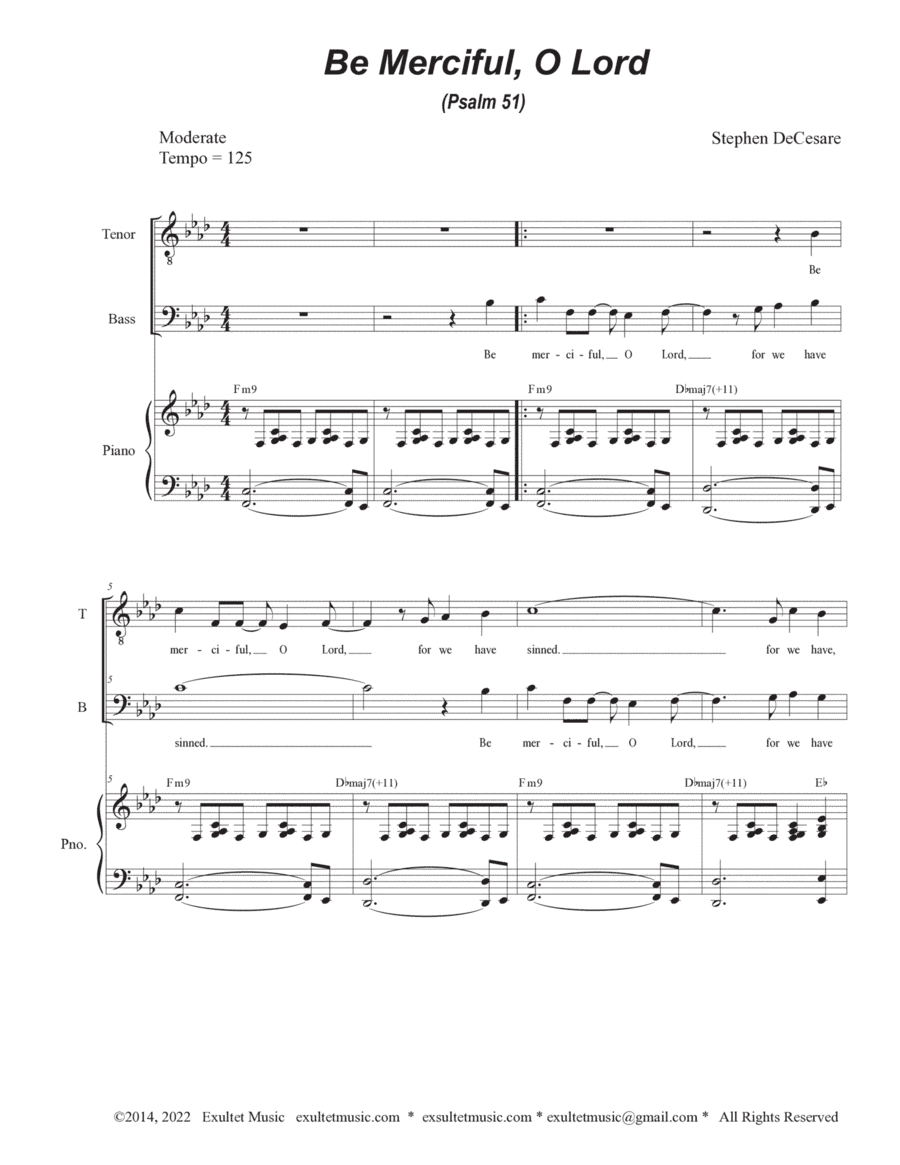 Be Merciful, O Lord (Psalm 51) (Duet for Tenor and Bass solo)