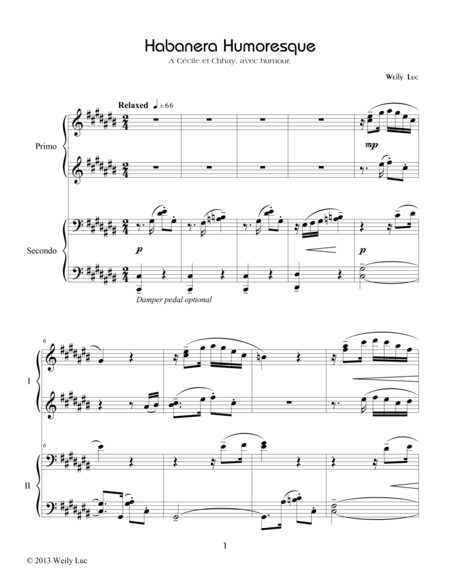 "Habanera Humoresque" for one piano four hands