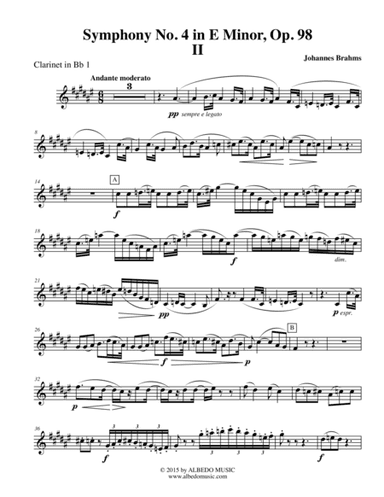 Brahms Symphony No. 4, Movement II - Clarinet in Bb 1 (Transposed Part), Op. 98 (arr. Doug Clyde)