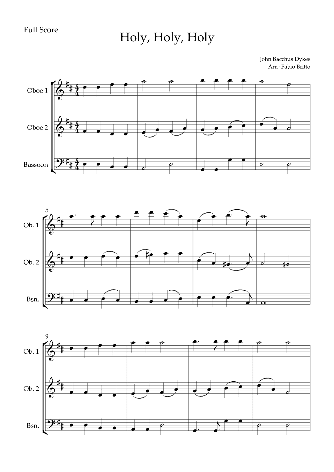 Holy, Holy, Holy (Traditional Christian Song) for Woodwind Trio (arr. Fabio Britto)