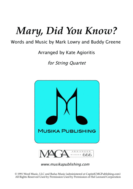 Mary, Did You Know? (arr. Kate Agioritis)