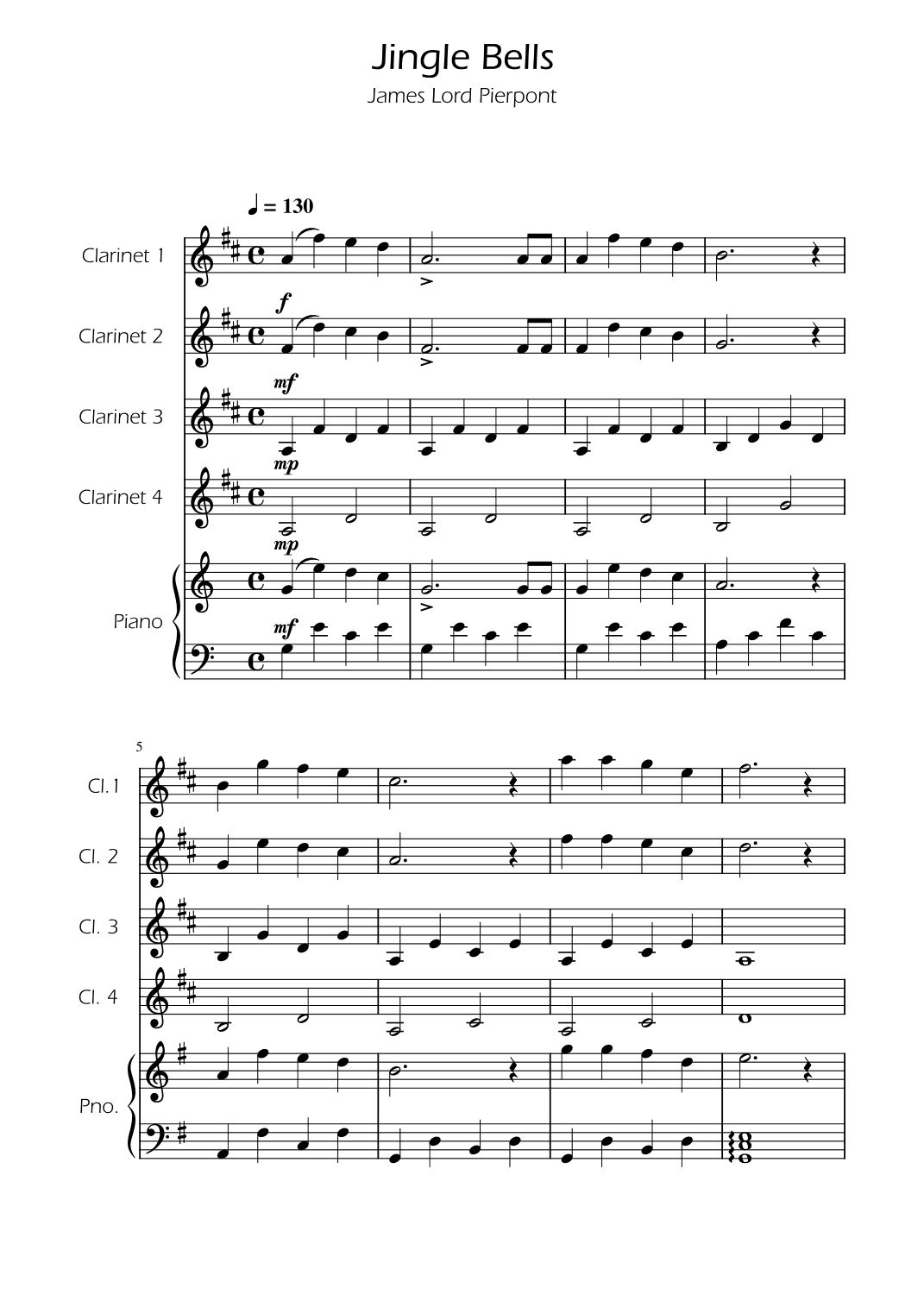 Jingle Bells - Clarinet Quartet w/ Piano (arr. Ygor Nunes)
