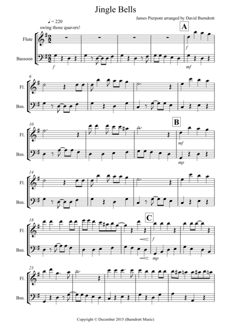 Jingle Bells (Jazzy Style!) for Flute and Bassoon Duet (arr. David Burndrett)