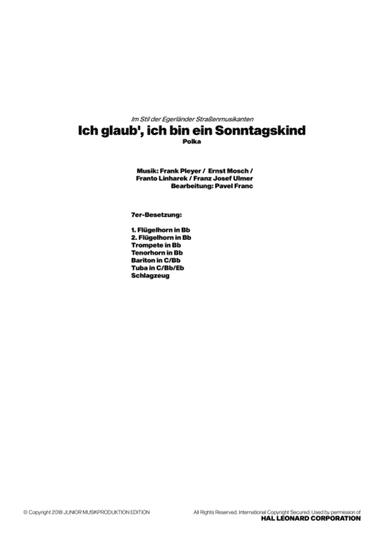 Ich Glaub Ich Bin Ein Sonntagskind (arr. Pavel Franc)