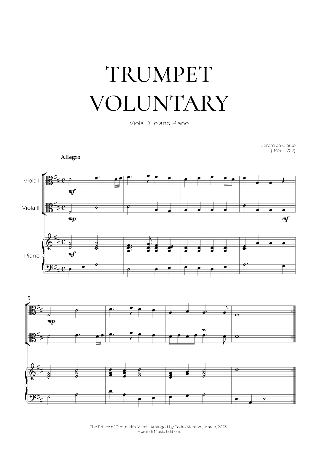 Trumpet Voluntary (Viola Duo and Piano) - Jeremiah Clarke (arr. Pedro Merendi)