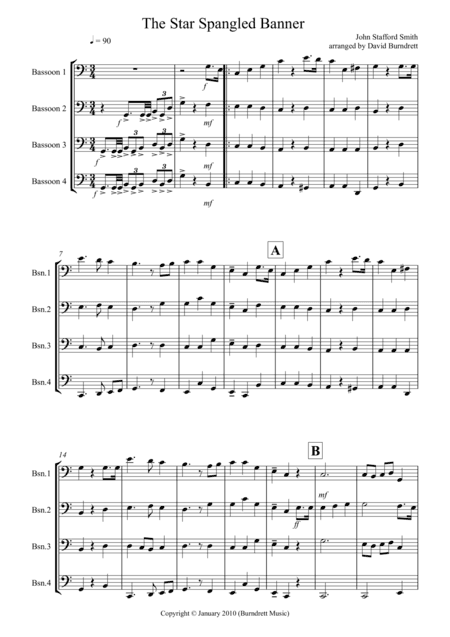 The Star Spangled Banner for Bassoon Quartet (arr. David Burndrett)