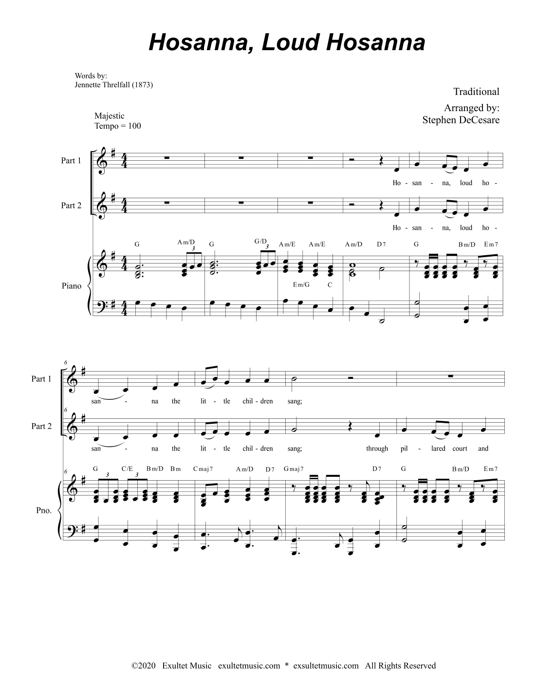 Hosanna, Loud Hosanna (2-part choir - Piano accompaniment) (arr. Stephen DeCesare)