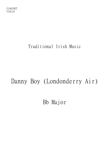 Danny Boy (Londonderry Air) for Clarinet and Violin Duo in Bb major. Easy to Intermediate. (arr. Matheus Araújo)