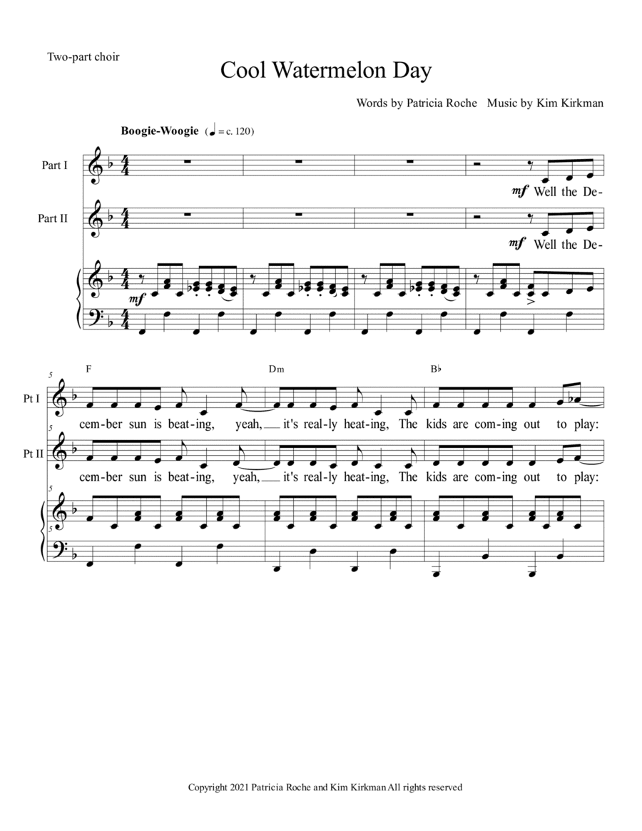 Cool Watermelon Day - a fun Australian Christmas song for two part choir and piano