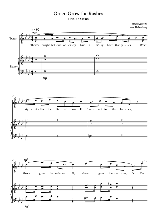 Joseph Haydn - Green Grow The Rashes for Tenor with Piano in F minor. (arr. Heisenberg)
