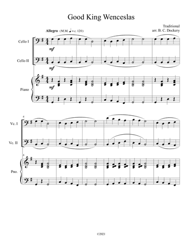 Good King Wenceslas (Cello Duet with Piano Accompaniment) (arr. B. C. Dockery)