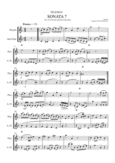 Piccolo and Alto Flute - Teleman Sonata 7 - Presto (arr. Elle Macpherson)