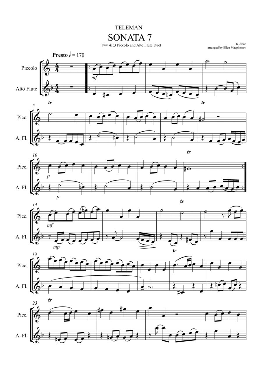Piccolo and Alto Flute - Teleman Sonata 7 - Presto (arr. Elle Macpherson)