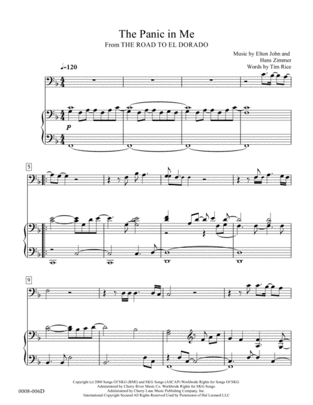The Panic In Me  from THE ROAD TO EL DORADO (arr. Red Gate Music)