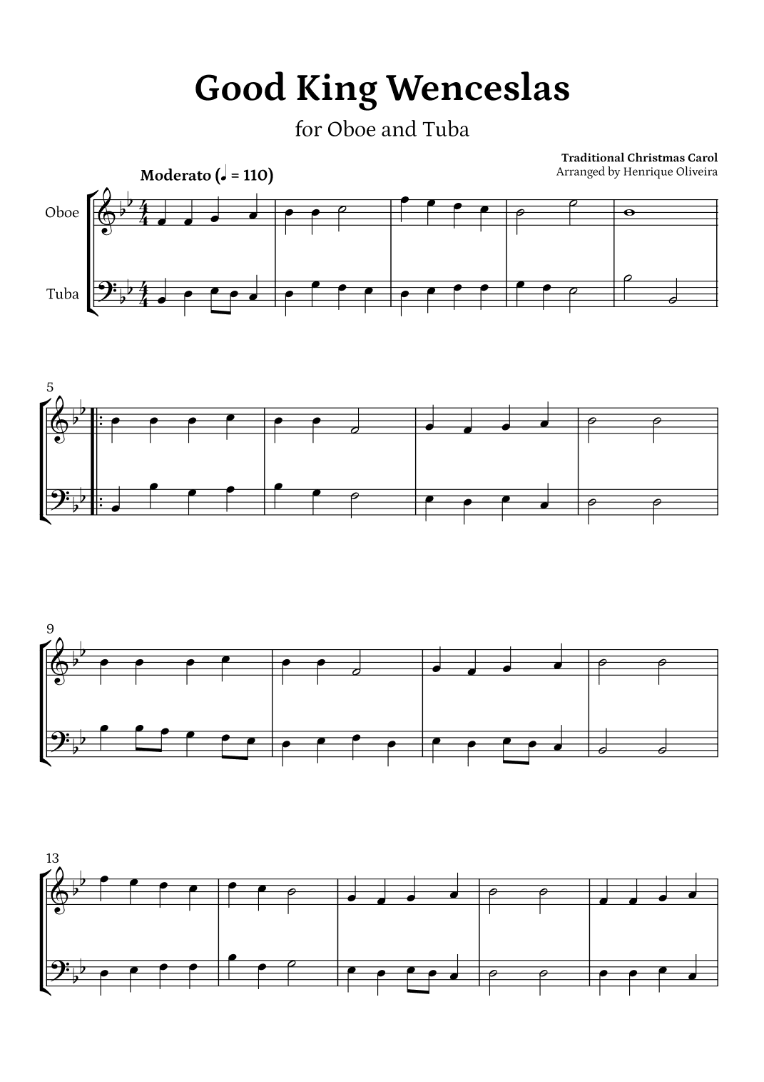Good King Wenceslas (Oboe and Tuba) - Beginner Level (arr. Henrique Oliveira)