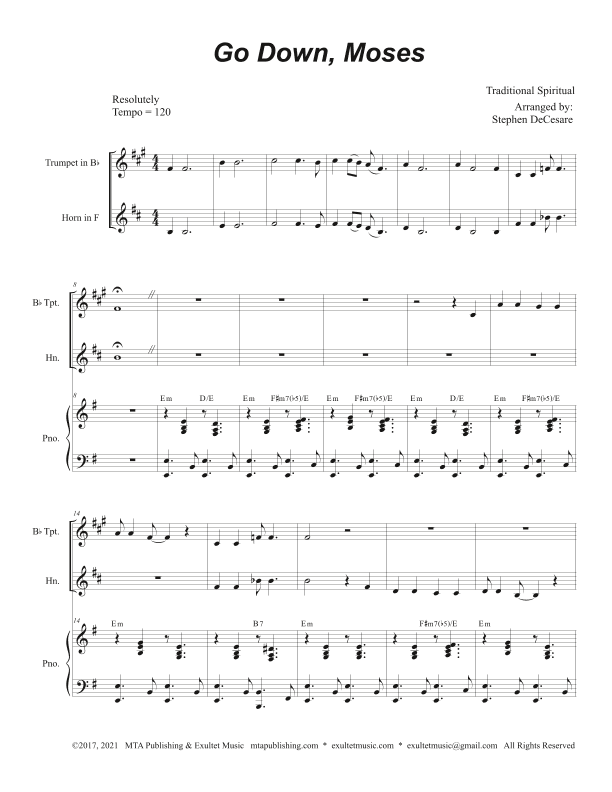 Go Down, Moses (Duet for Bb-Trumpet and French Horn) (arr. Stephen DeCesare)