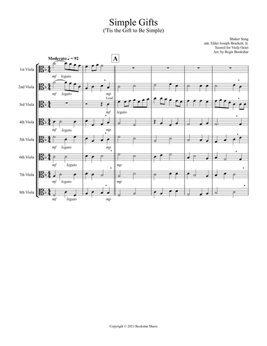 Simple Gifts ('Tis the Gift to Be Simple) (F) (Viola Octet) (arr. Regis Bookshar)