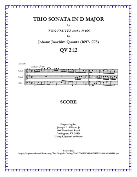 Quantz Trio Sonata in D Major QV 2:12 (arr. Joseph L. Wilson, Jr.)