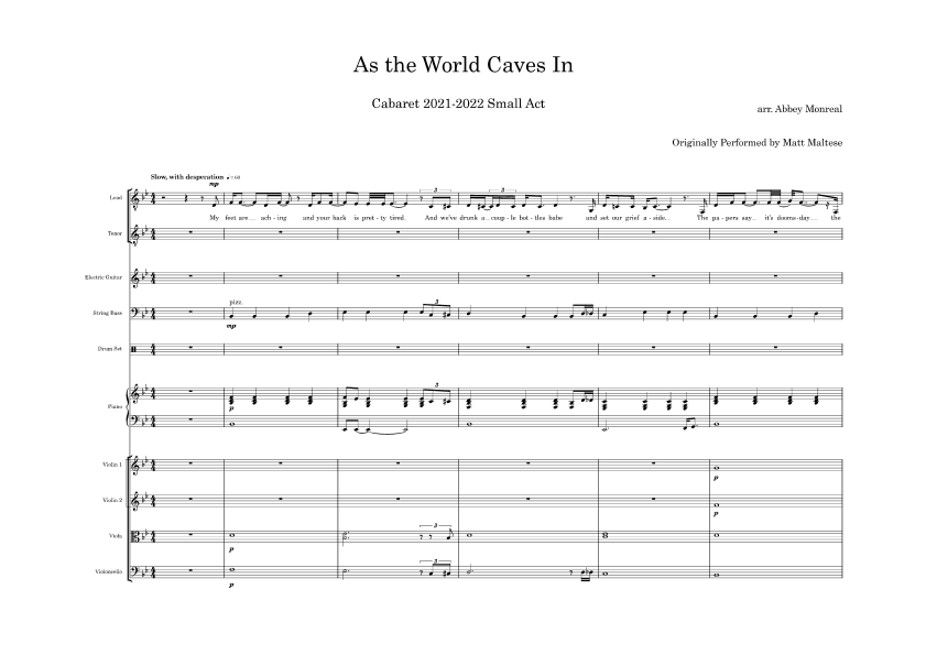 As The World Caves In - Score Only (arr. Abbey Monreal)