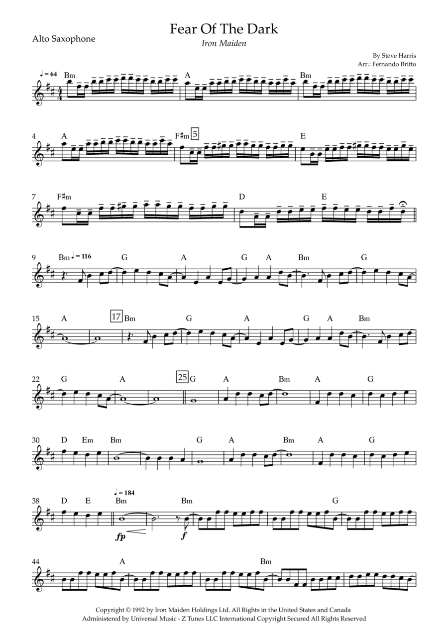 Fear Of The Dark (arr. Fernando Britto)