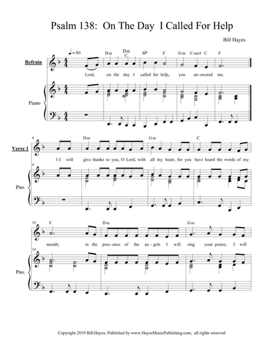 Psalm 138:  Lord, On The Day I Called For Help - piano/vocal