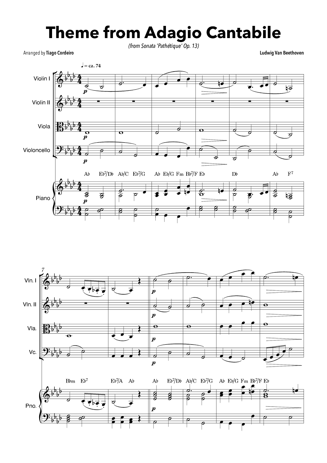 Theme From Adagio Cantabile (from Sonata 'Pathétique' Op.13) (arr. Tiago Cordeiro)