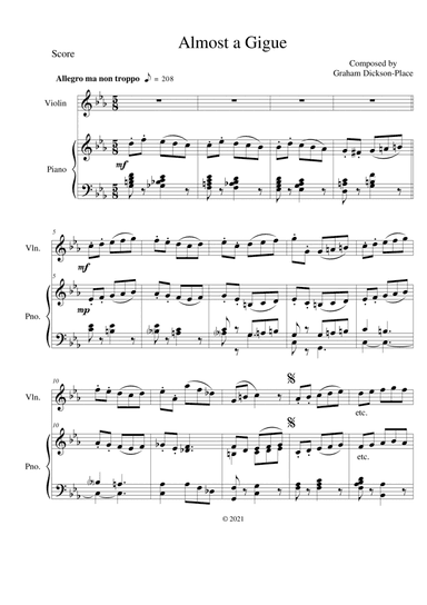 Almost a Gigue - Duet for Violin and Piano – Original composition by Graham Dickson-Place