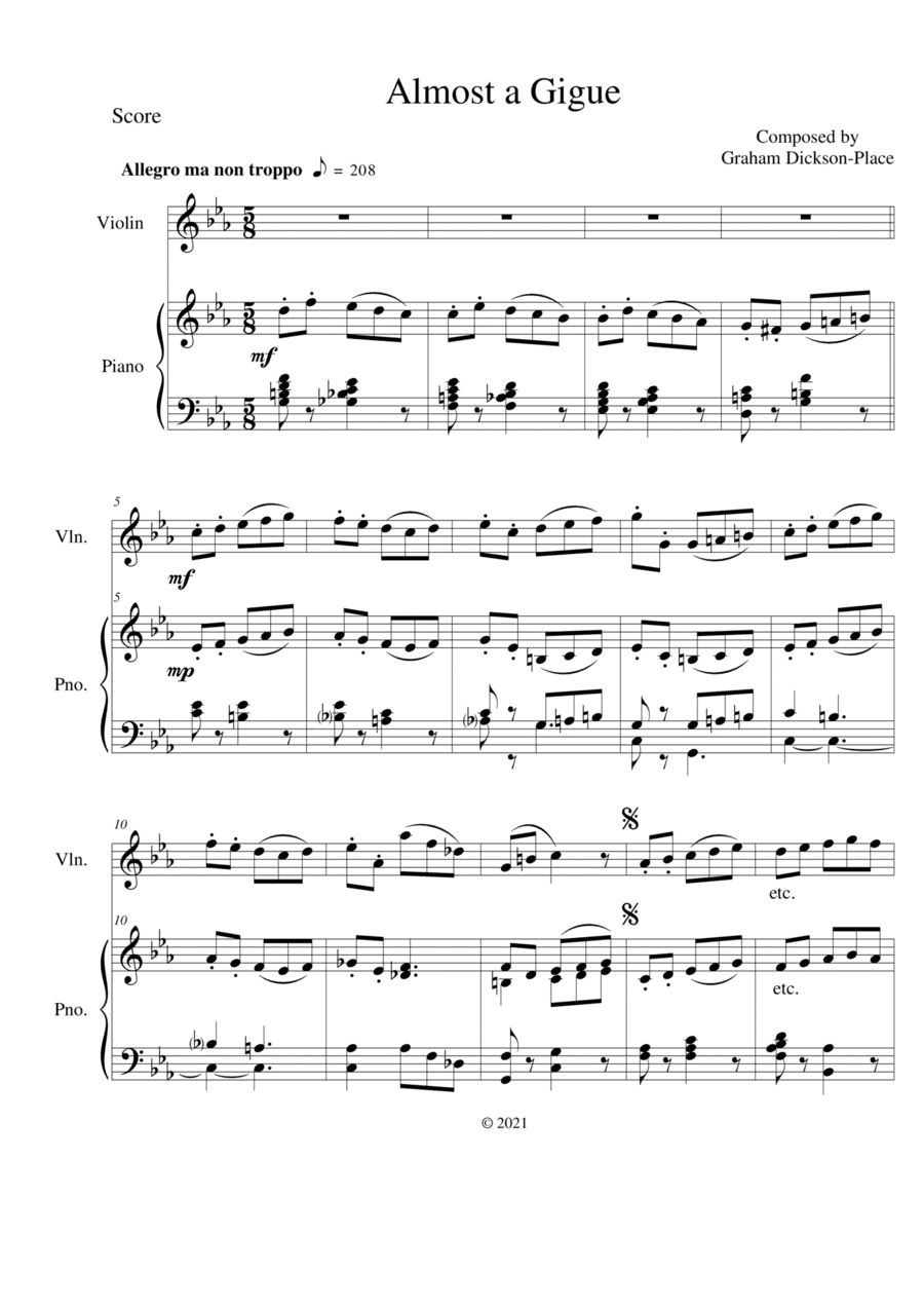Almost a Gigue - Duet for Violin and Piano – Original composition by Graham Dickson-Place