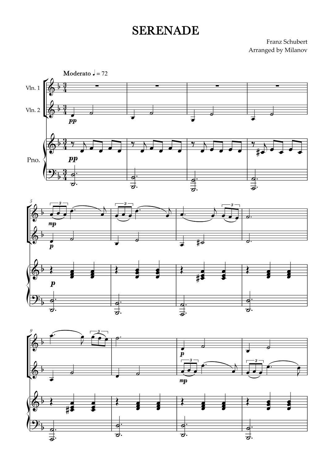 Serenade | Schubert | Violin duet and piano (arr. Milanov)