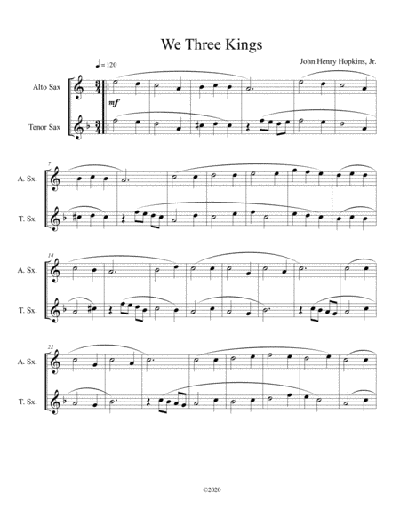 We Three Kings (alto and tenor sax duet) (arr. B C Dockery)