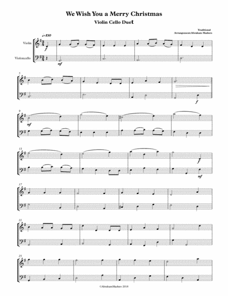 We Wish You a Merry Christmas Violin Cello Duet (arr. Abraham Maduro)