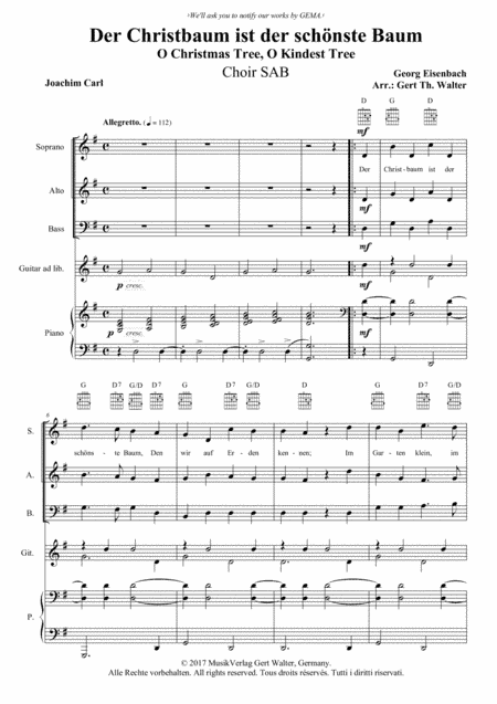 O Christmas Tree, O Kindest Tree (arr. Gert Th. Walter)