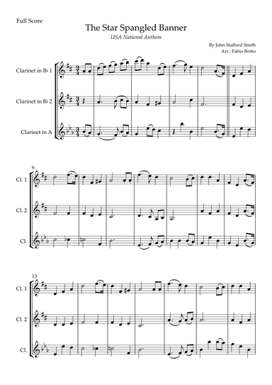 The Star Spangled Banner (USA National Anthem) for Clarinet Trio (arr. Fabio Britto)